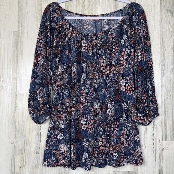 Amana Women's 2X Floral 3D Art Jersey Stretch Shirt Blouse Top Keyhole Sleeve - Picture 4 of 15